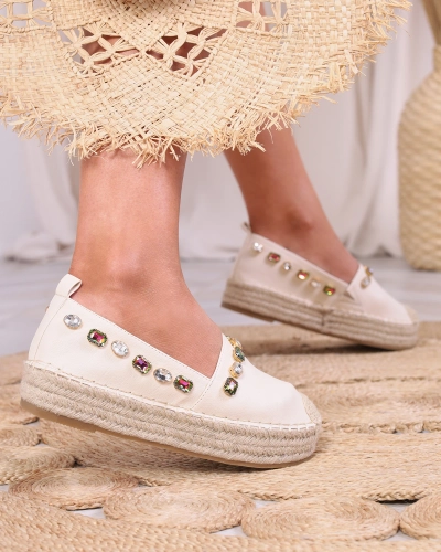 Royalfashion Жіночі еспадрильї з кристалами бежевого кольору Ziennie