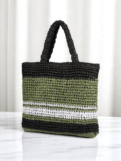 Royalfashion Große Strohtasche für Damen Paris Stripe