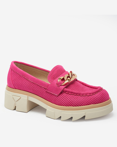 Royalfashion Öko-Wildleder Mokassins mit Goldverzierung in fuchsia Zaffix
