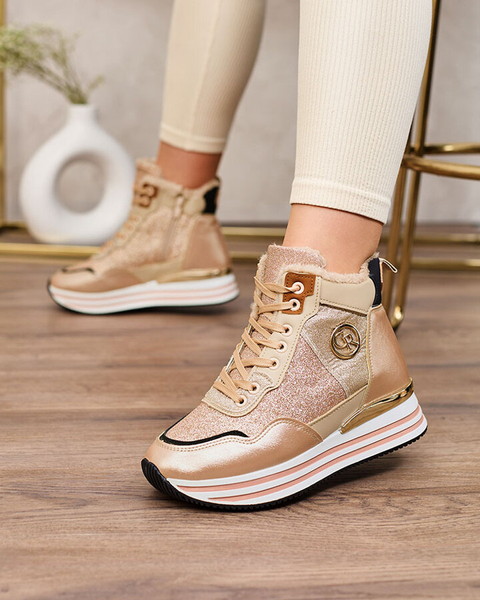 Royalfashion Sportliche Damen-Sneaker in Gold und Rosa mit Glitter Kawellas