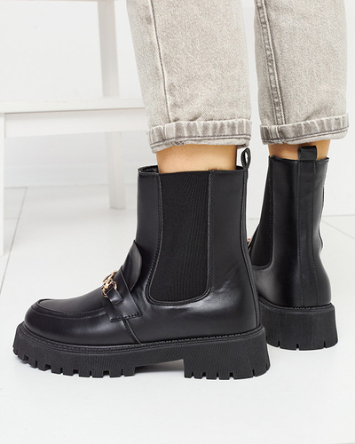 Schwarze isolierte Damenstiefel aus Kunstleder mit Fera-Dekoration - Schuhe