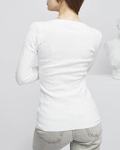 Weißer Damenpullover mit V-Ausschnitt - Kleidung