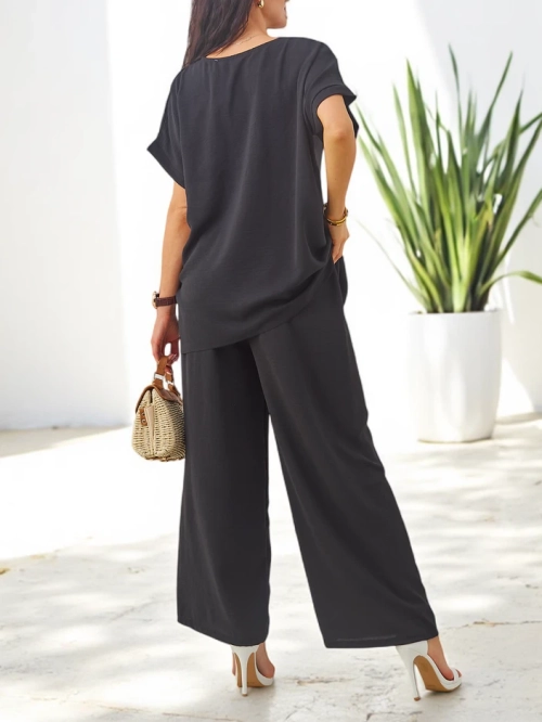 Royalfashion жіночий комплект з короткими рукавами, декорований квітковим візерунком та широкими штанами