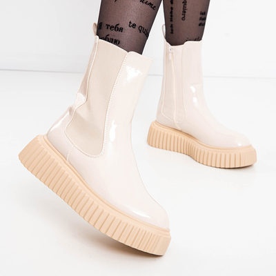 Beige lackierte Monka-Stiefel für Damen - Schuhe