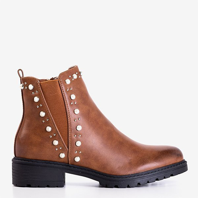 Braune Damenstiefel mit Waterloo-Perlen - Schuhe