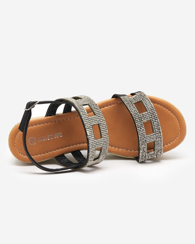 Schwarze Damensandalen mit Zirkonen auf einem Keilabsatz Masewi - Footwear