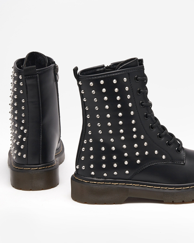 Schwarze, matte Damenstiefel mit Derisa-Nieten - Schuhe