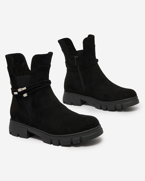 Чоботи жіночі Royalfashion чорні з декоративним ремінцем Dafflo