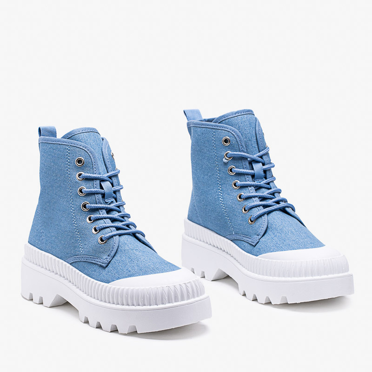 Blaue Damenstiefeletten mit flachem Absatz Roulle - Schuhe