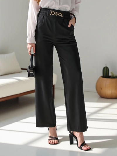 Royalfashion Breite Damenhose mit dekorativer Schnalle