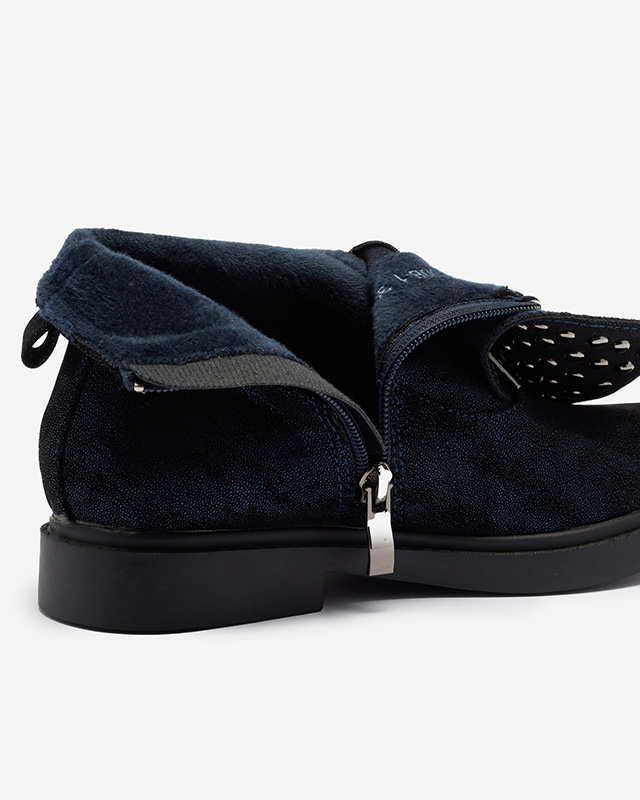 Mädchenstiefel mit dekorativem Schaft in Marineblau Leisla - Schuhe