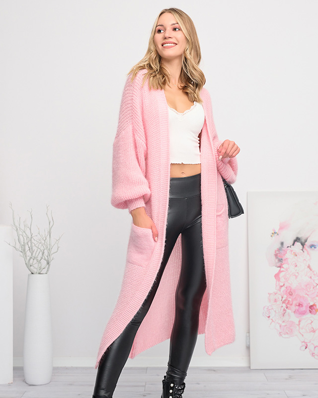 Weicher langer Cape-Pullover für Damen in Hellrosa - Kleidung