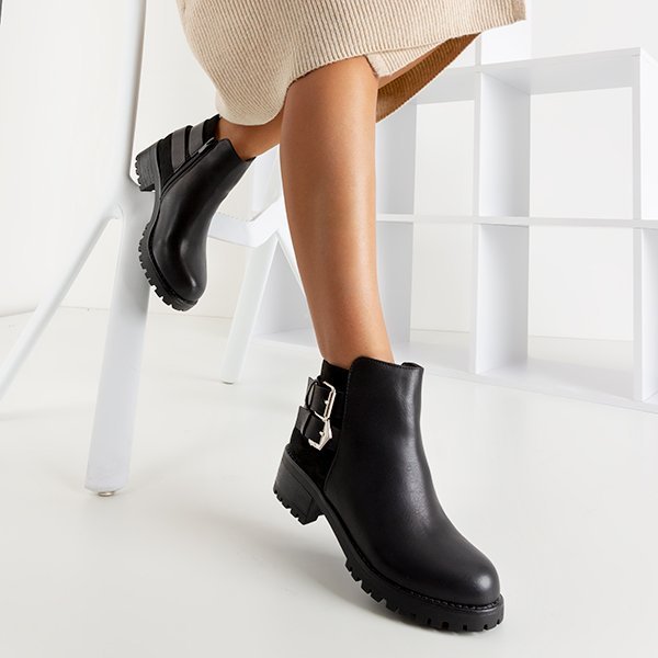 Damen Stiefeletten Schnallen Schwarze Stiefeletten Für Damen Mit