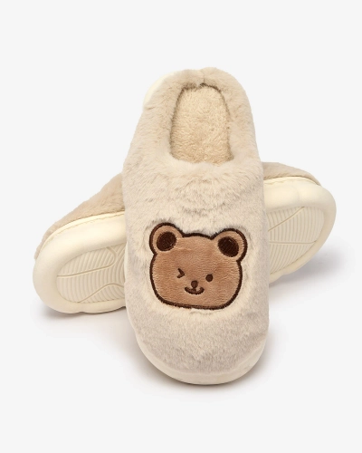 Royalfashion Hellgraue Damen-Pelzpantoffeln mit Teddybär Hettres