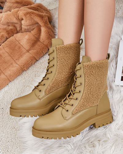 Royalfashion Damen Schnürstiefel mit Schafsfell Setrica