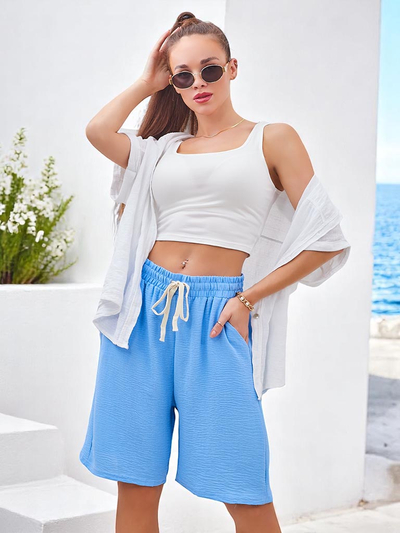 Royalfashion Kurze Damenshorts mit elastischem Bund und Kordelzug, knielang
