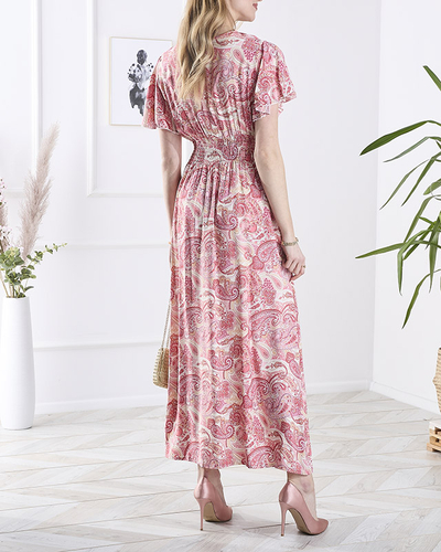 Gemustertes rosa Damen-Midikleid Kleidung