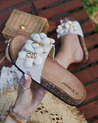 Royalfashion Damen Flip-Flops mit goldenen Teddybären und Blumen Isaralle