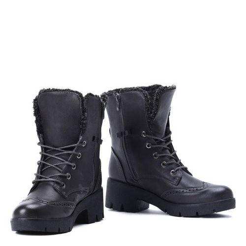 Ciemnoszare traperki z ażurowaniem - Obuwie