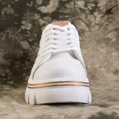 OUTLET Weiße Damen-Sneaker mit goldenem Glitzer-Einsatz Jemen - Schuhe