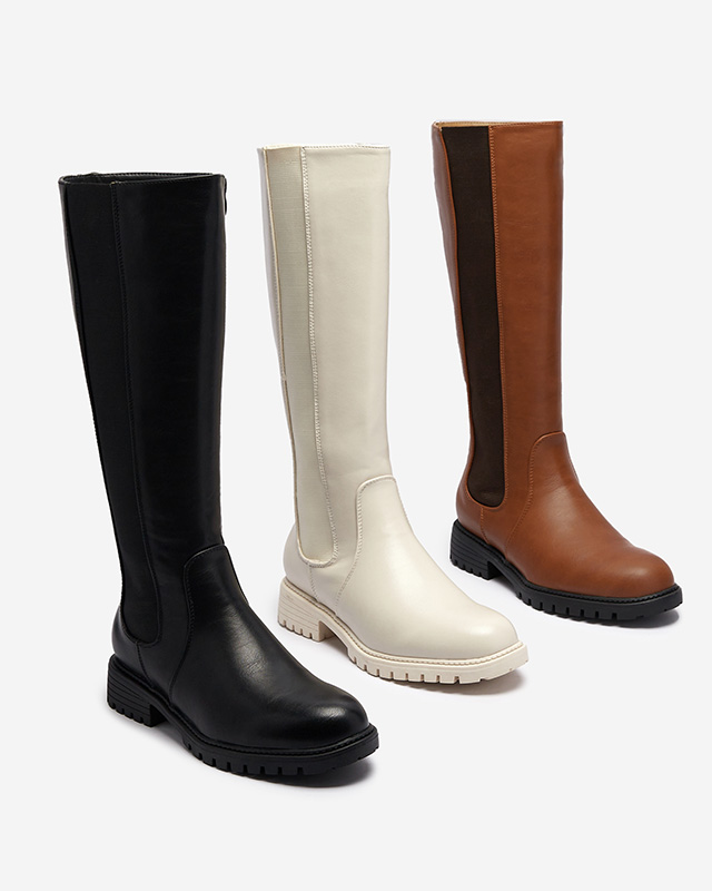 Kniehohe Damenstiefel mit flachem Absatz in schwarz Dexis - Footwear