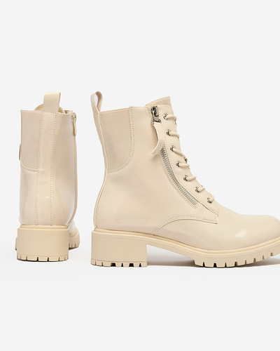 Royalfashion Beige Öko-Leder Damen Baggerstiefel Gaddaxa