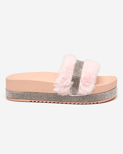 Pinke Damenhausschuhe mit Fell und Zirkonia Zerika - Footwear