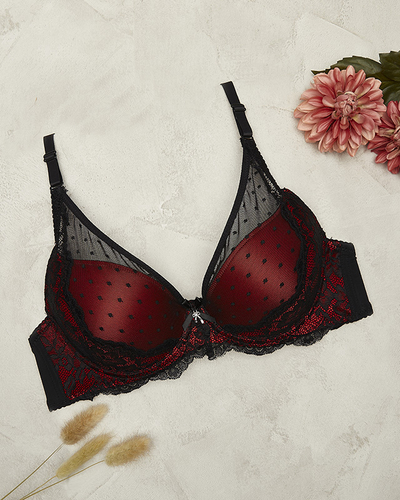 Schwarzer und rosafarbener Damen-BH mit Spitzenverzierung - Dessous