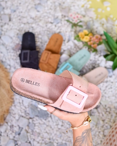 Royalfashion Rosa Damen Öko-Wildleder-Flip-Flops mit Schnalle Diviras