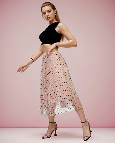 Royalfashion Doppellagiger gepunkteter Midirock für Damen