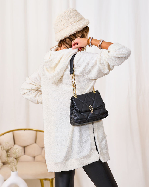 Royalfashion Кремовий довгий жіночий светр з капюшоном