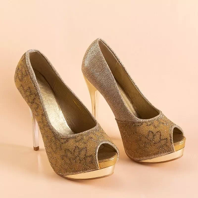 OUTLET Gold Damen Brokat-Pumps mit Zirkonia Vida - Schuhe