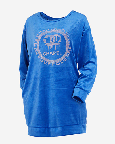 Довга синя жіноча туніка з цирконами