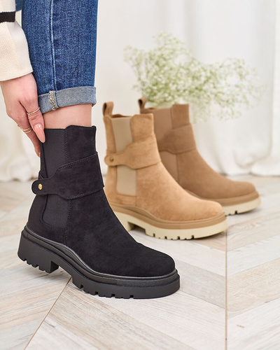 Royalfashion Schwarze Damenstiefel mit Zierriemen Doasa