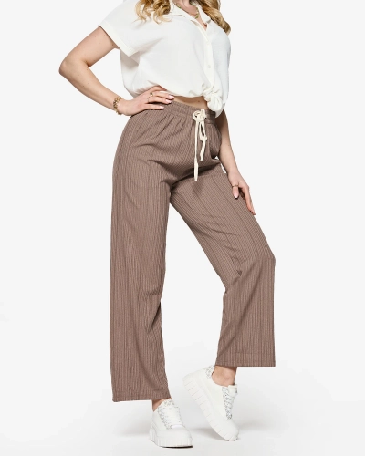 Brown Women's Wide Ribbed Pants - Clothing