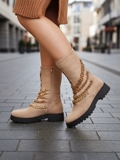 Royalfashion Damen Baggerstiefel in Hellbraun Goserre