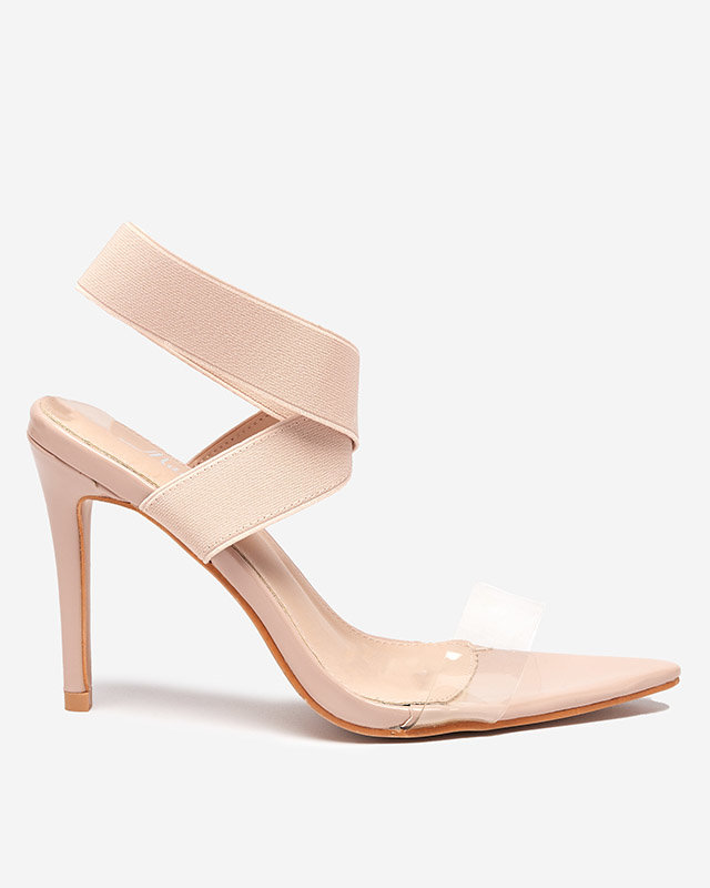 Damensandalen mit Pfennigabsatz in Koala Beige - Schuhe