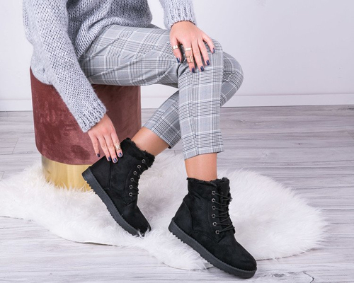 Czarne botki ocieplane Gretta - Obuwie