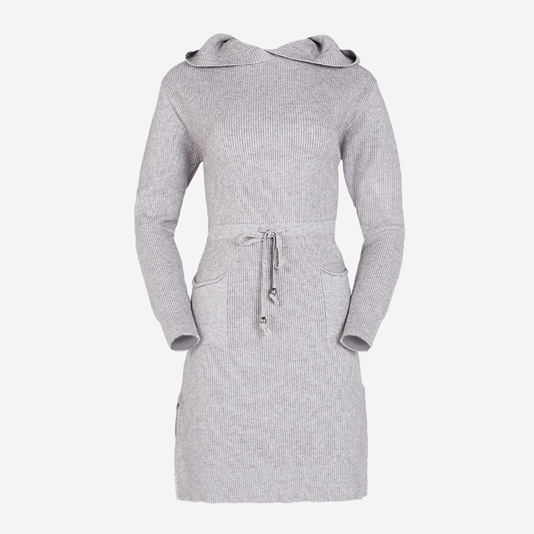 Graues Damen-Pulloverkleid mit Kapuze - Kleidung