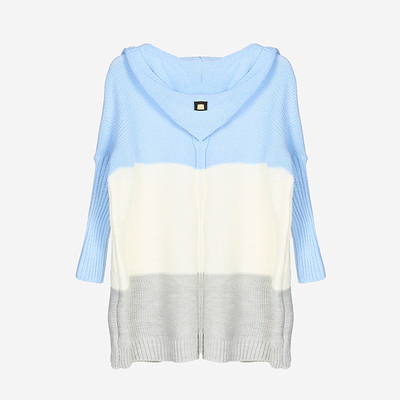Langer Cape-Pullover für Damen in Blau, Creme und Grau - Kleidung