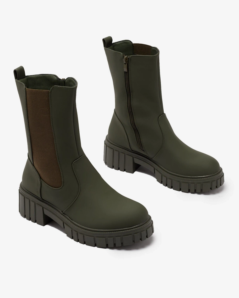 Royalfashion Dunkelgrüne matte hohe Damenstiefel Dirmany