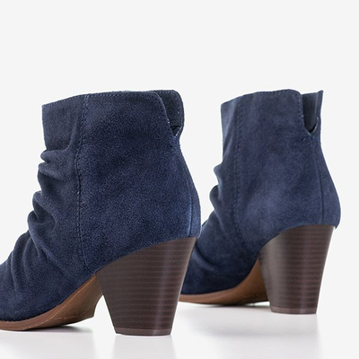 Dunkelblaue Stiefeletten mit gerafften Holtien - Schuhen