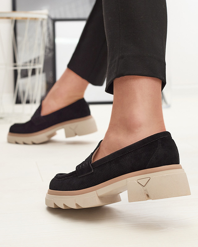 Schwarze durchbrochene Damenmokassins mit fester Sohle Ejina - Footwear