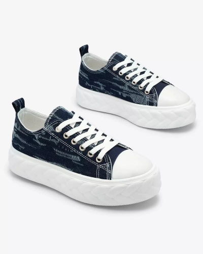 Royalfashion Marineblaue Damen Denim Sneakers mit geriebenem Nerolera