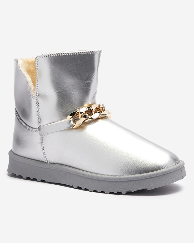 Damen-Schneestiefel aus lackiertem Öko-Leder in Silber Plerussi-Schuhe