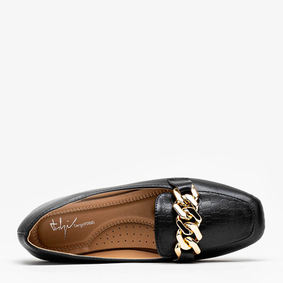 Schwarzer Damen-Mokassin mit Prägung und einer Kette an der Spitze - Schuhe