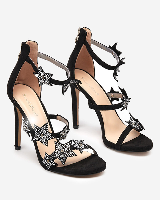 Royalfashion Schwarze Damen Stiletto-Sandalen mit Sternen Stareli