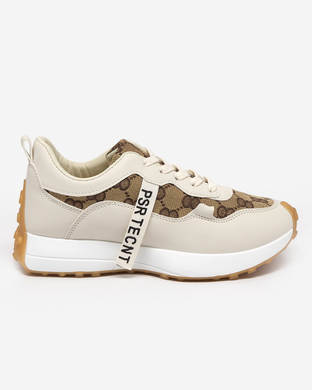 Beigefarbener Damen-Sportschuh mit modischem Tentis-Muster - Footwear