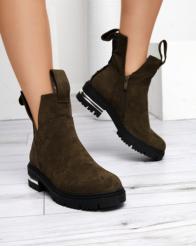 Dunkelgrüne Damenstiefel mit flachem Absatz Dezi - Schuhe