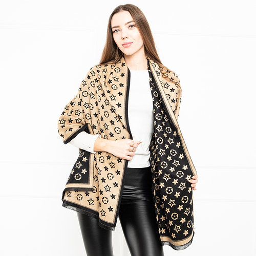 Коричнево-чорний шарф з принтом